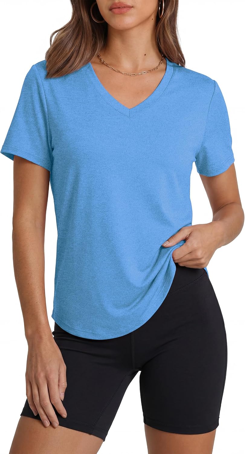 Womens Sun Protection Pilates Outfits Athletic Tops for Running Gym Tee