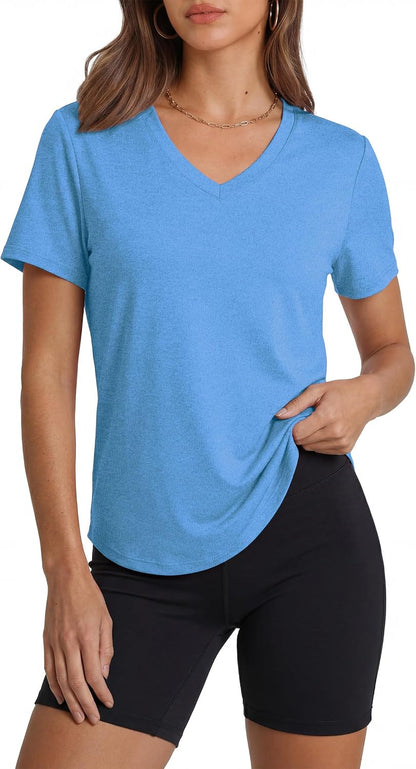 Womens Sun Protection Pilates Outfits Athletic Tops for Running Gym Tee