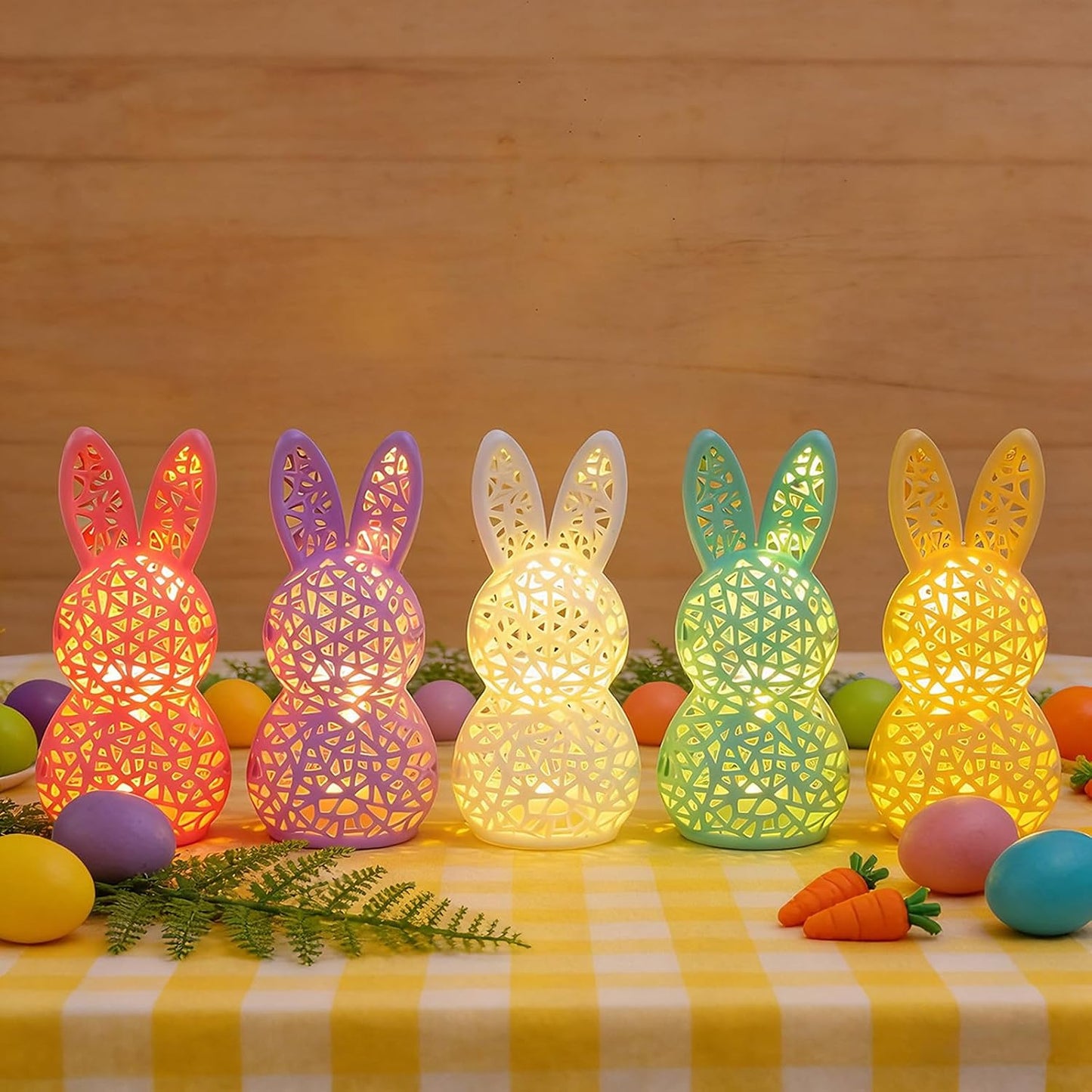 Easter Lamp Bunny Night Light Figurine 3D Printed LED Hollow Out Rabbit Lamp