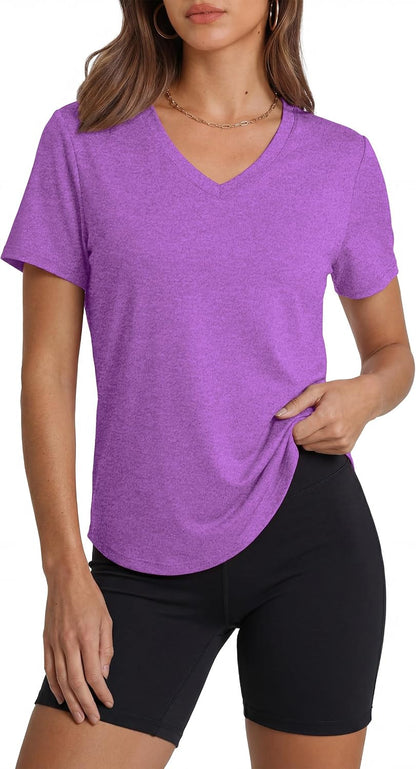Womens Sun Protection Pilates Outfits Athletic Tops for Running Gym Tee