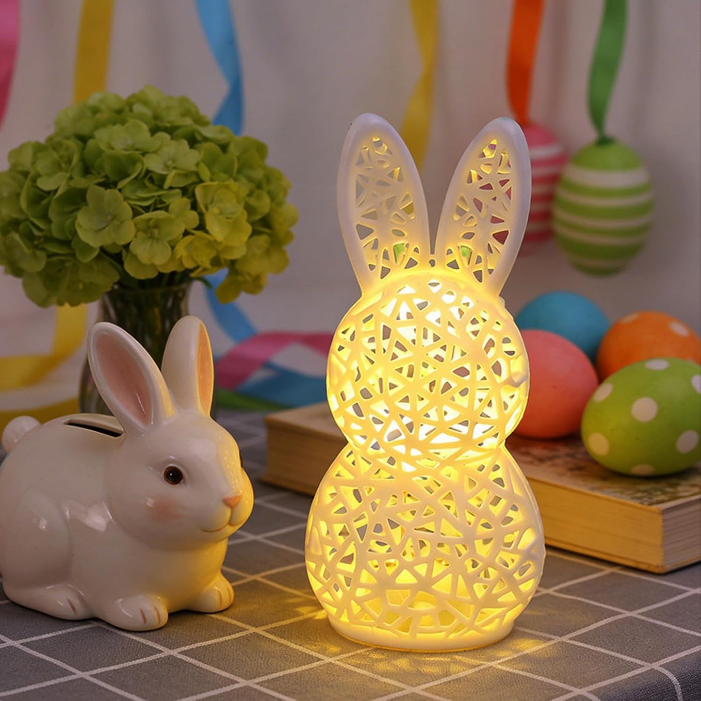 Easter Lamp Bunny Night Light Figurine 3D Printed LED Hollow Out Rabbit Lamp
