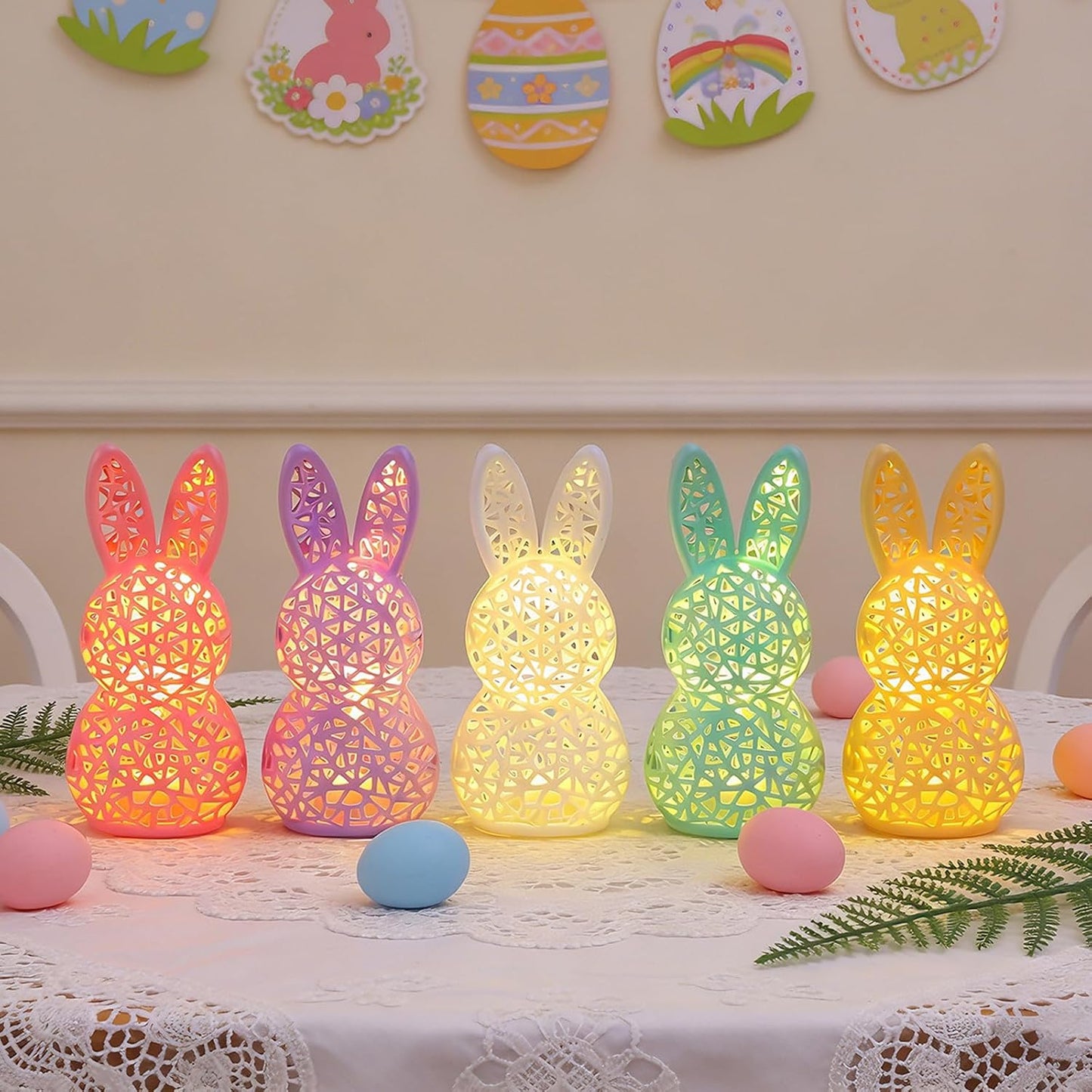Easter Lamp Bunny Night Light Figurine 3D Printed LED Hollow Out Rabbit Lamp