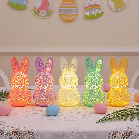 Easter Lamp Bunny Night Light Figurine 3D Printed LED Hollow Out Rabbit Lamp