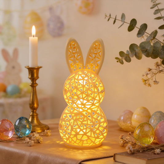 Easter Lamp Bunny Night Light Figurine 3D Printed LED Hollow Out Rabbit Lamp