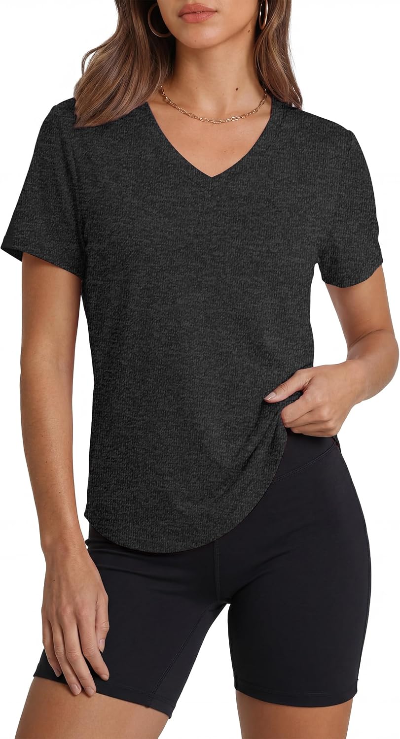 Womens Sun Protection Pilates Outfits Athletic Tops for Running Gym Tee