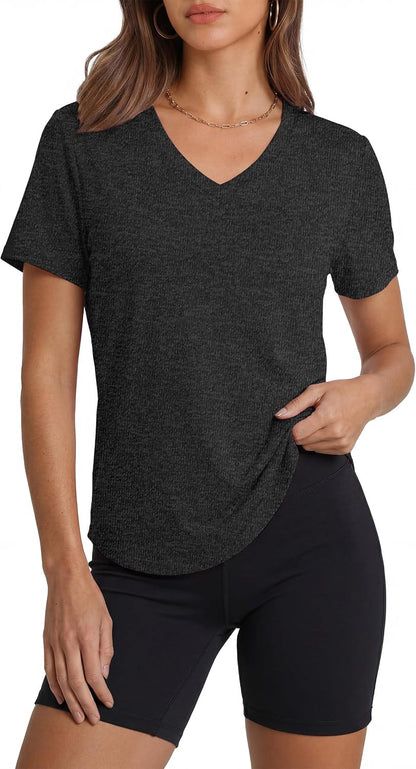 Womens Sun Protection Pilates Outfits Athletic Tops for Running Gym Tee
