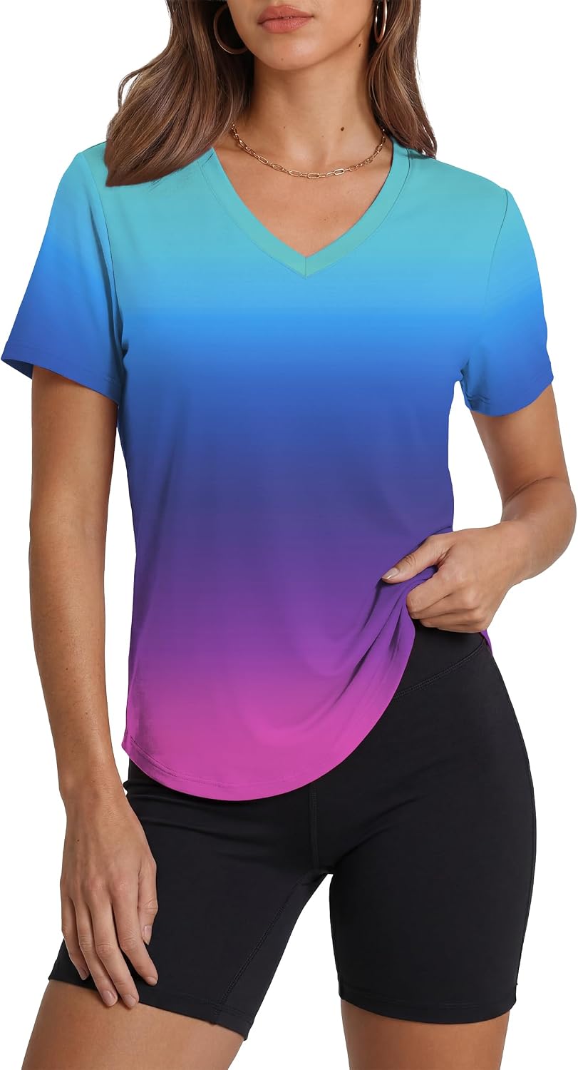 Womens Sun Protection Pilates Outfits Athletic Tops for Running Gym Tee
