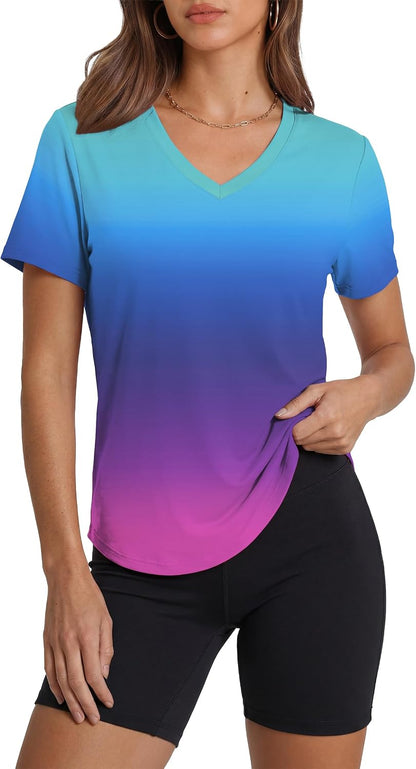 Womens Sun Protection Pilates Outfits Athletic Tops for Running Gym Tee