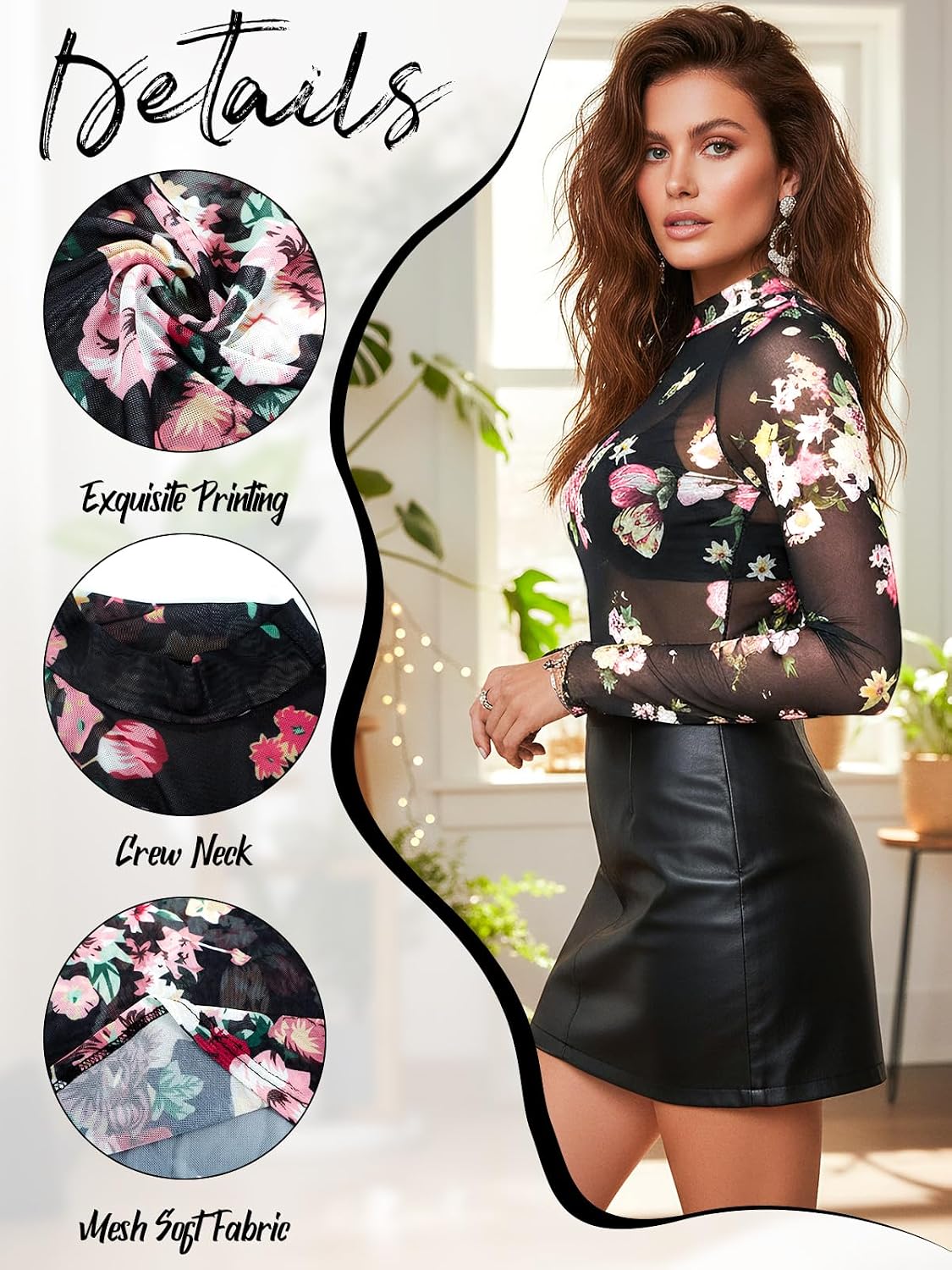 Women Sexy Lace Sheer Top Mockneck Going Out Shirt | Turtle Necks Sheer See Through Shirt