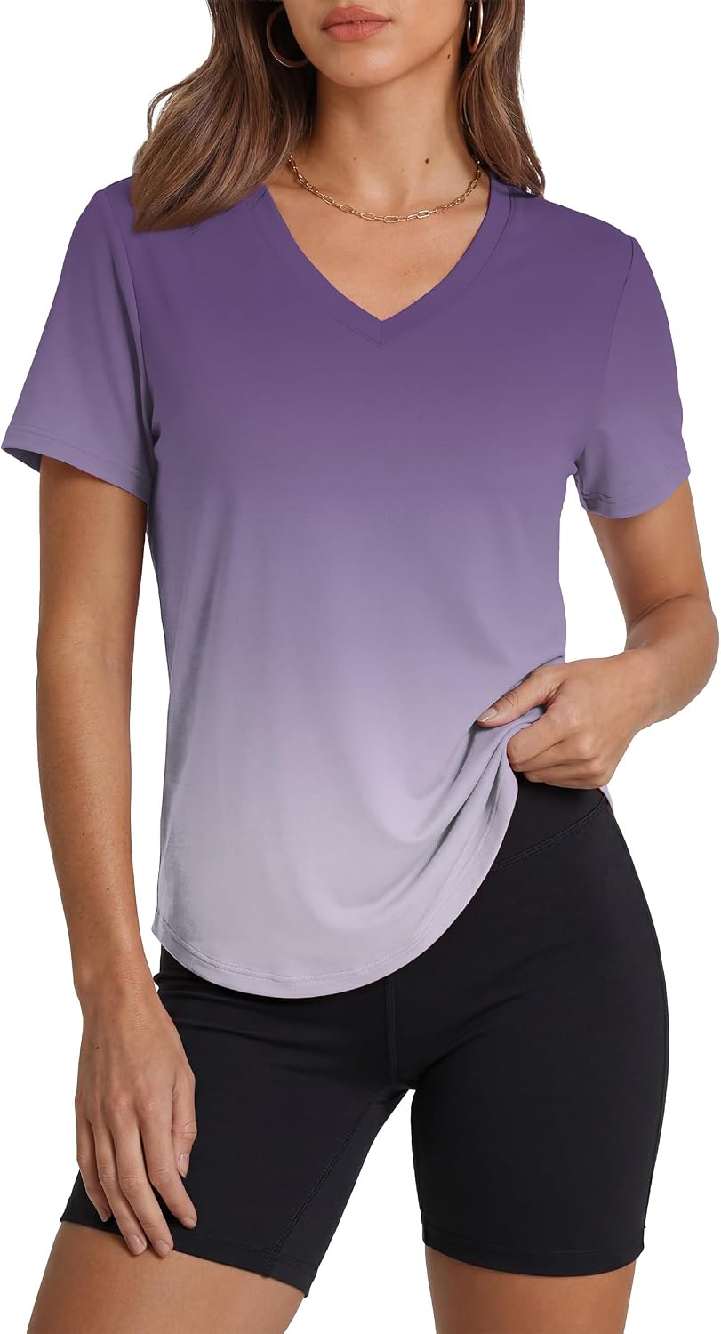 Womens Sun Protection Pilates Outfits Athletic Tops for Running Gym Tee