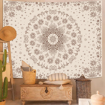 Boho Floral Mandala Tapestry Wall Hanging Bohemian Flower Medallion Tapestr