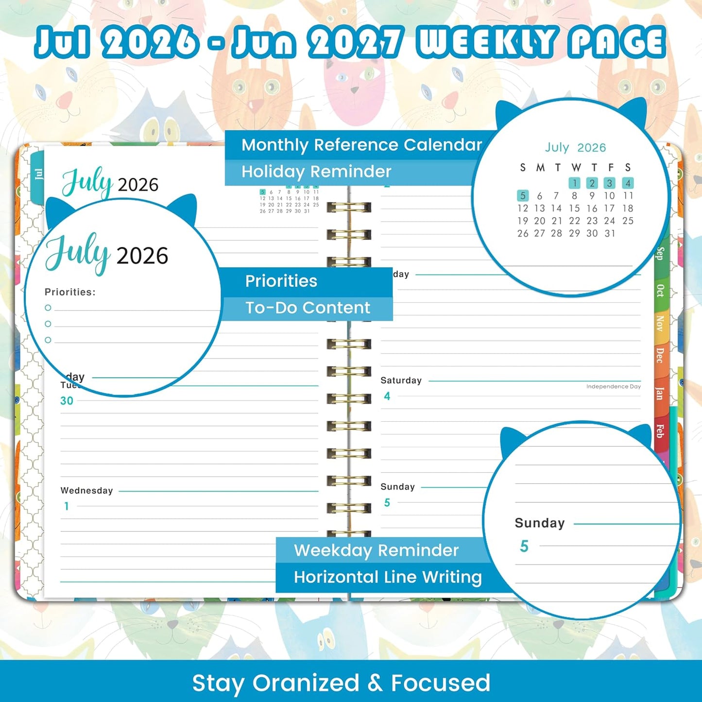 Planner Weekly and Monthly | 12 Month Planner Weekly & Monthly with Colourful Tabs