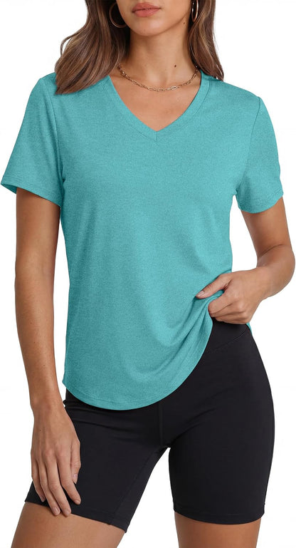 Womens Sun Protection Pilates Outfits Athletic Tops for Running Gym Tee