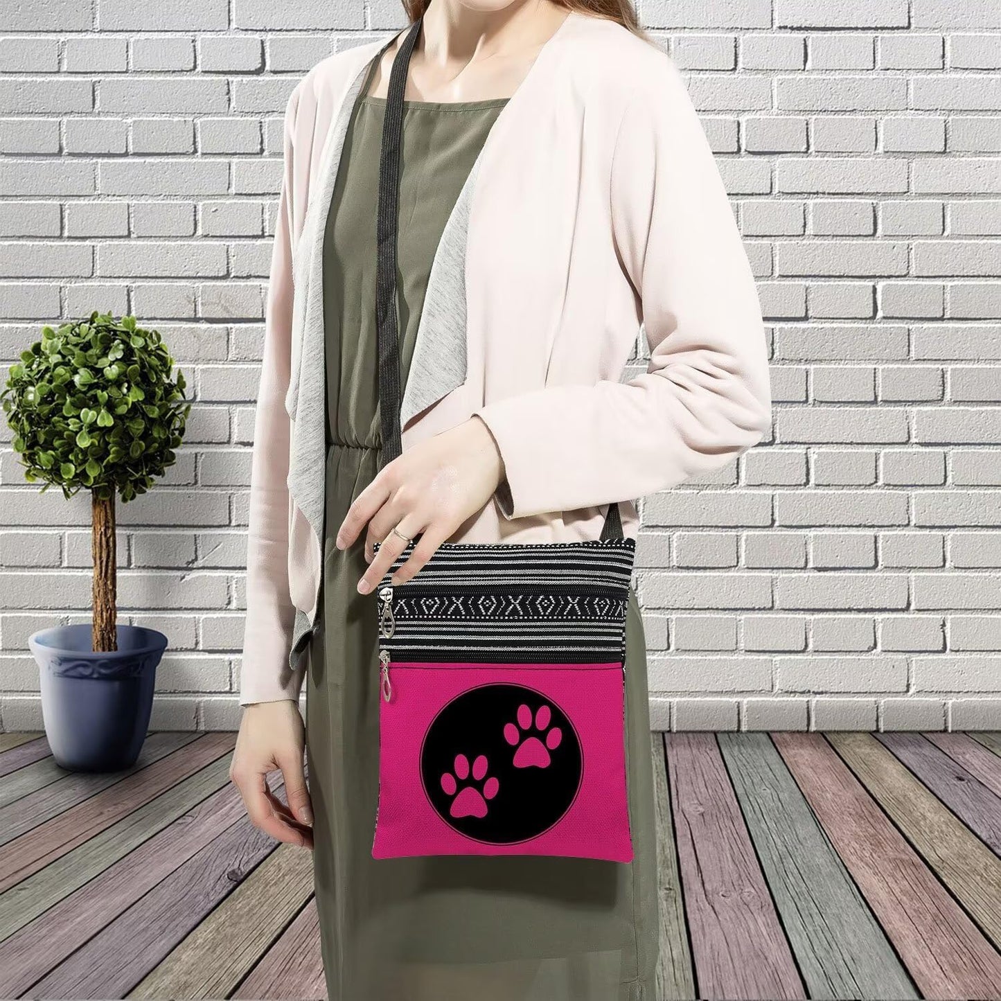 Dog Claw Sling Crossbody Bag. Adjustable Strap Shoulder Purse with Zipper